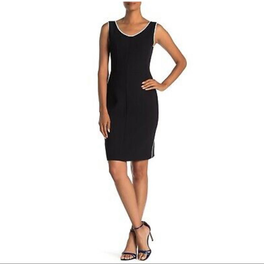 ✨2xHP✨ black & white Contrast-Trim Sheath Dress✨